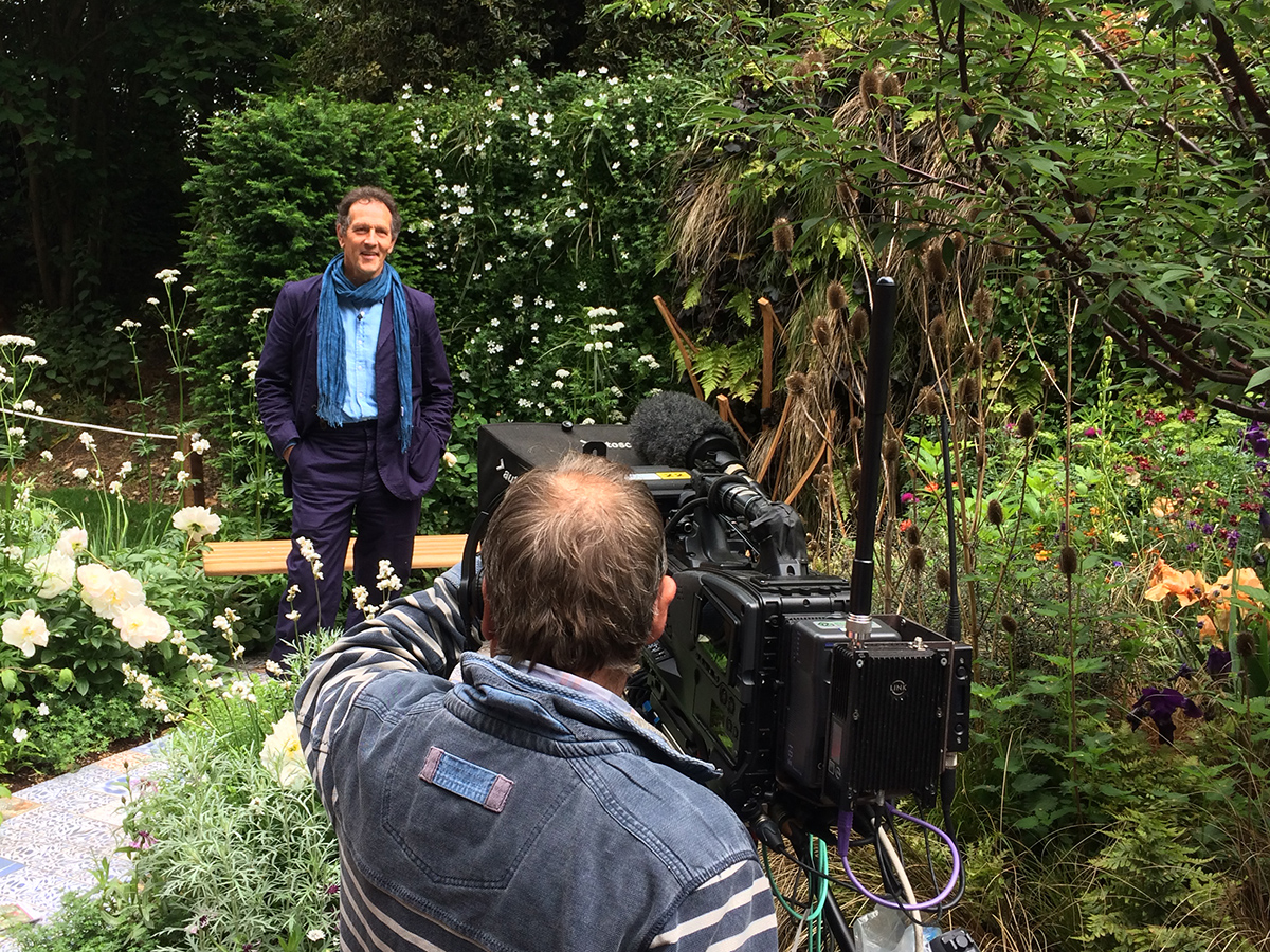 Monty Don from BBC Gardener's World filming on the garden